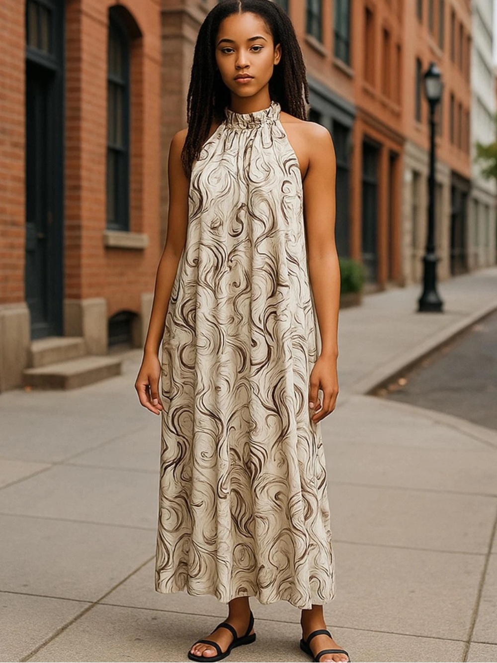 Nwt Slouchy Boho Halter Neck Maxi Dress
